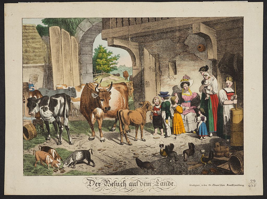 Kästner Besuch Vom Lande Lithografie, kol.: Der Besuch auf dem Lande - Bayerisches Nationalmuseum