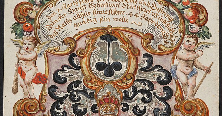 Malerei auf Papier: Gestürztes Wappen d. Hans Sebastian Neihart ...