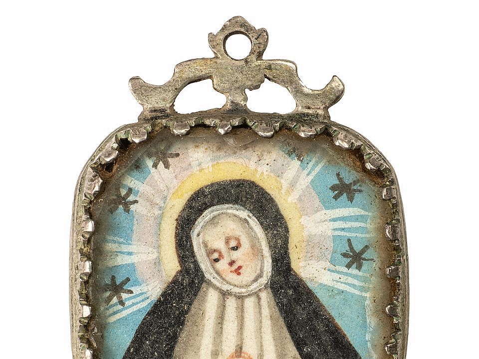Weihnachtskarte Mit Medaille – Gebetskarte 'Sorrowful Mother' Mit Heiligenbild, Laminiert